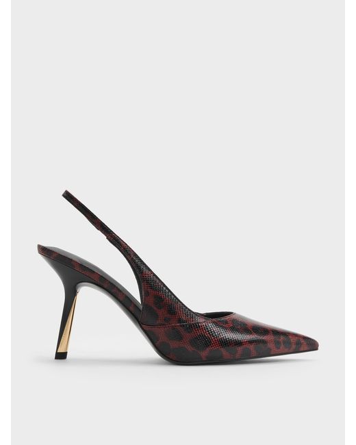 Charles & Keith White Taylen Leopard-Print Slingback Pumps