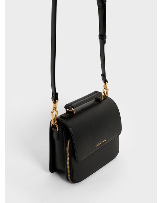 Charles & Keith Front Flap Top Handle Crossbody Bag in Black