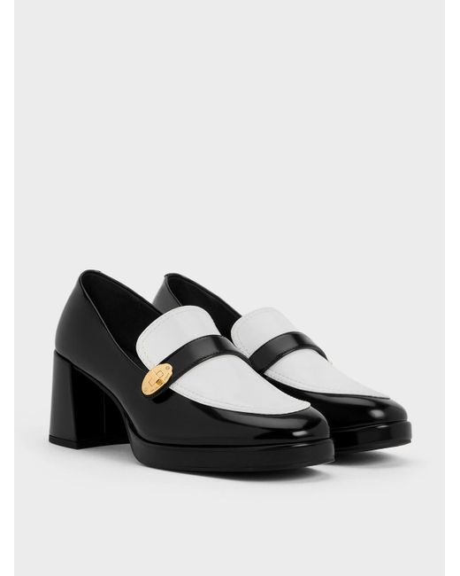 Charles & Keith Black Two-tone Metallic Accent Loafer Pumps