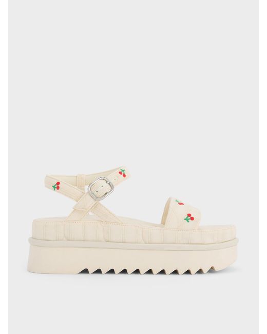 Charles & Keith Natural Cherry-print Flatform Sandals