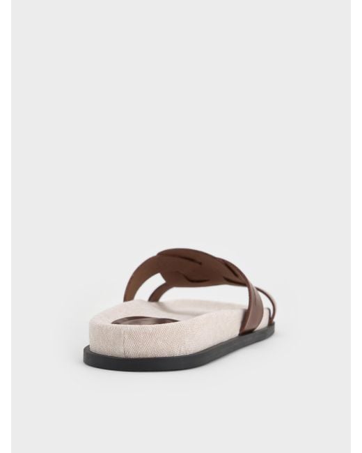 Charles & Keith White Linen Interwoven Cut-Out Slide Sandals