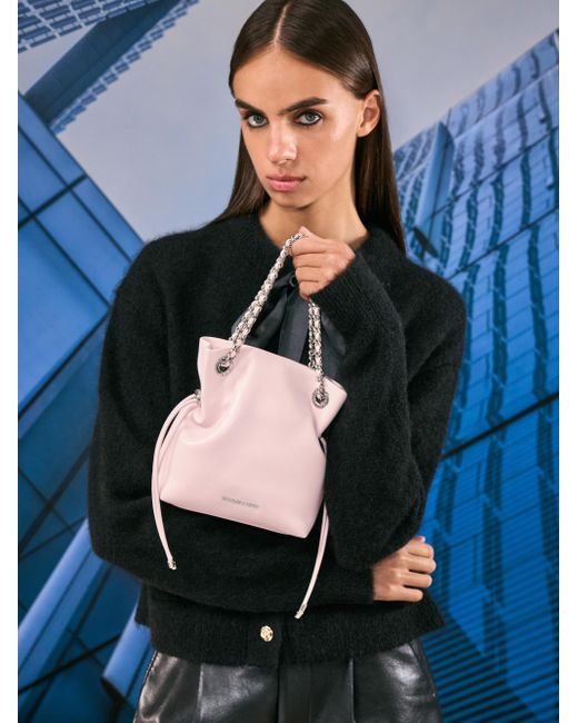 Charles & Keith Pink Arya Braided-Strap Double-Handle Crossbody Bag