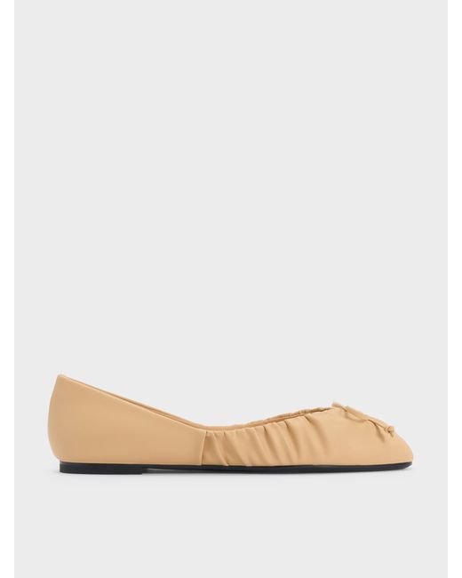 Charles & Keith Natural Ruched Bow Ballet Flats