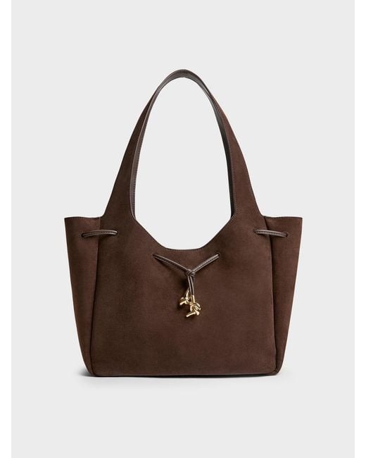 Charles & Keith Brown Mila Metallic-Knot Drawstring Tote Bag