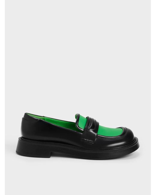 Charles & Keith Green Penelope Two-tone Penny Loafers