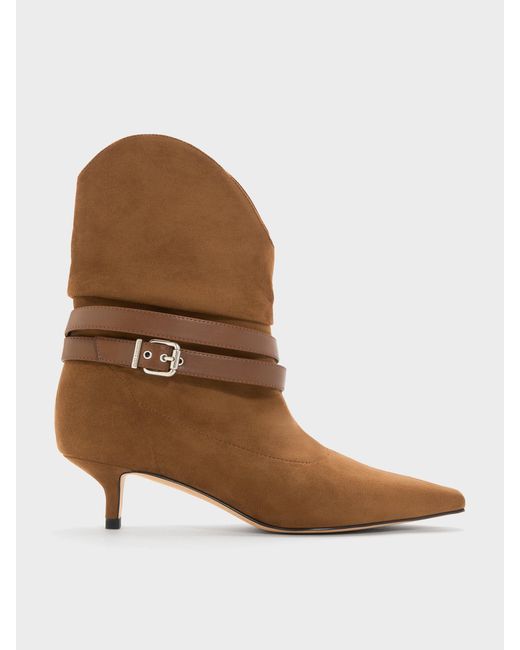 Charles & Keith Brown Karter Faux Suede Kitten-Heel Boots