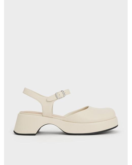 Charles & Keith Natural Nerina Ankle-Strap Platform Flats