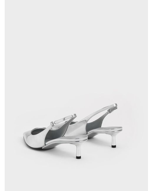 Charles & Keith White Metallic Pointed-toe Slingback Pumps