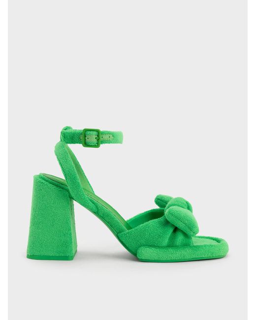 Charles & Keith Green Loey Textured Bow Ankle-strap Sandals