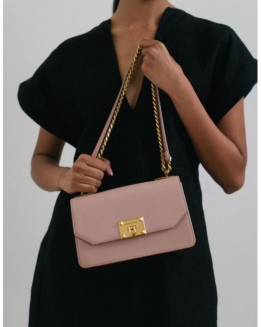 Charles & Keith Metallic Pushlock Crossbody Bag in Pink Lyst