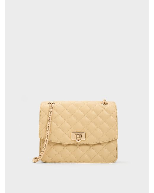 Charles & Keith Cressida Quilted Chain Strap Bag in Natural
