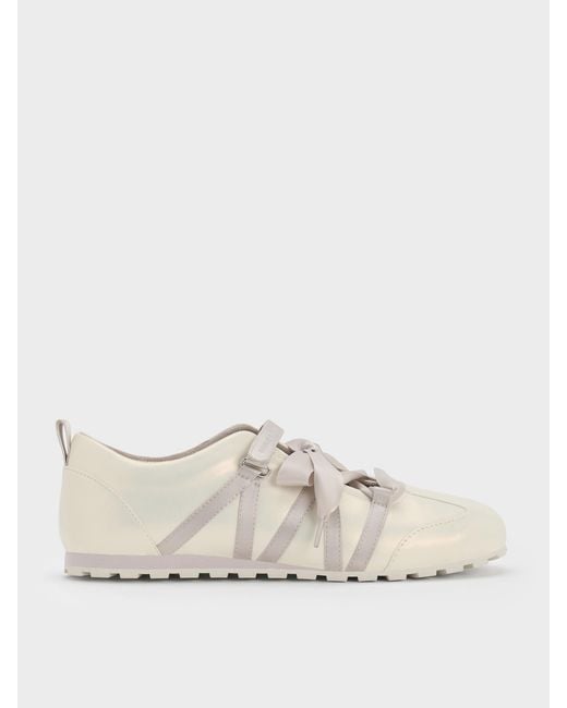 Charles & Keith Natural Silko Pearlescent Ballet Sneakers