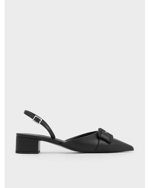 Charles & Keith Black Woven-buckle Slingback Pumps