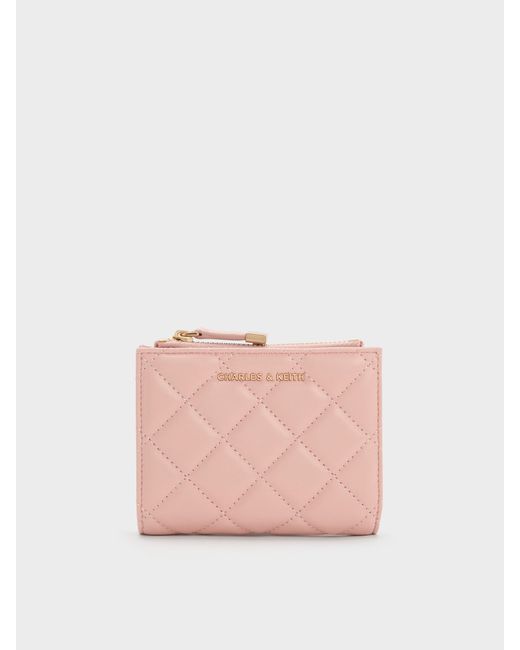 Charles & Keith Pink Alva Quilted Top-Zip Small Wallet