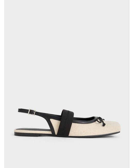 Charles & Keith White Lyric Linen & Satin Bow Slingback Flats