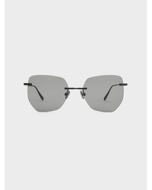 Charles & Keith Gray Rimless Geometric Sunglasses