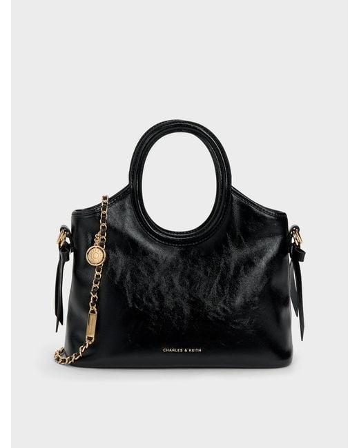 Charles & Keith Black Mini Dalia Bow Oval-Handle Tote Bag