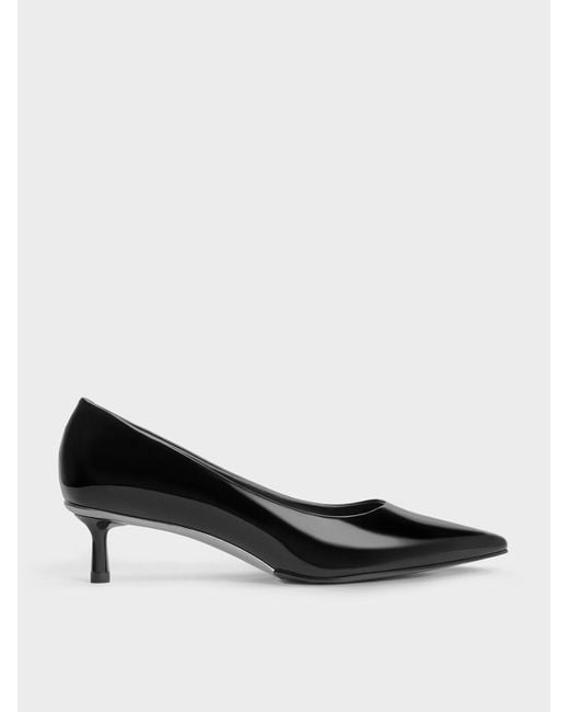 Charles & Keith Black Curtis Patent Pointed-Toe Kitten Heel Pumps