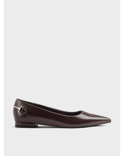 Charles & Keith White Erinna Metallic-Accent Pointed Flats
