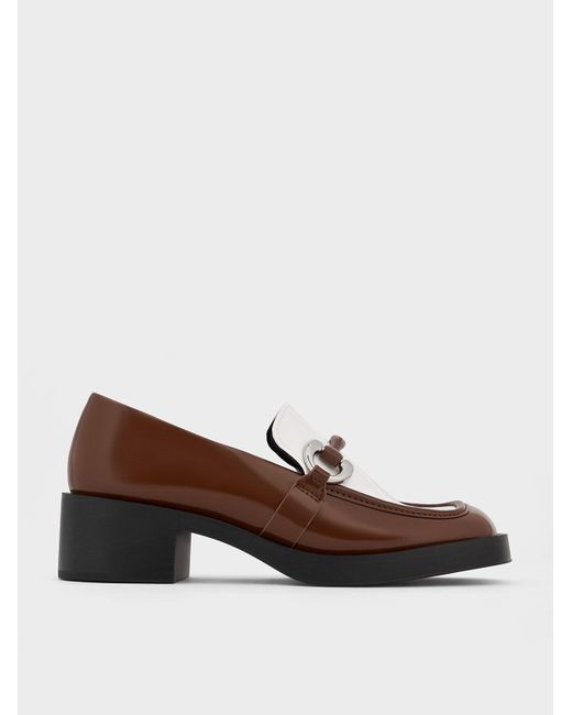 Charles & Keith Brown Catelaya Two-tone Metallic Accent Loafer Pumps