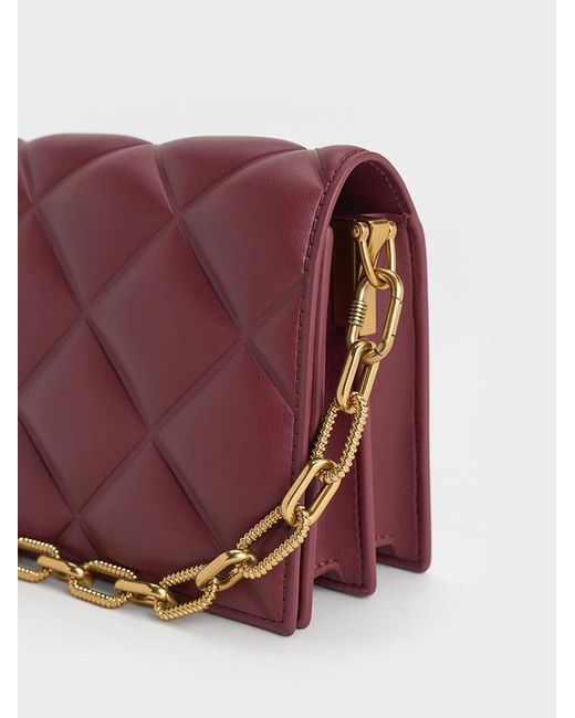 Charles & Keith Purple Alcott Scarf Handle Quilted Clutch