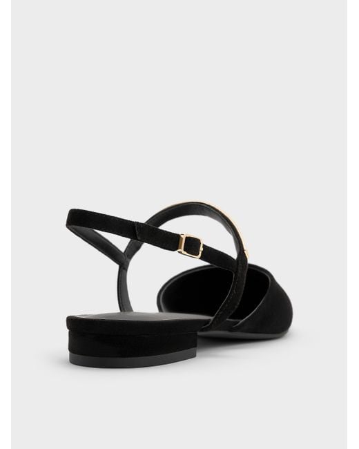 Charles & Keith White Faux Suede Metallic-accent Square-toe Slingback Flats