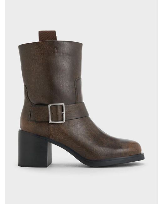 Charles & Keith Brown Kailey Side-buckle Ankle Boots
