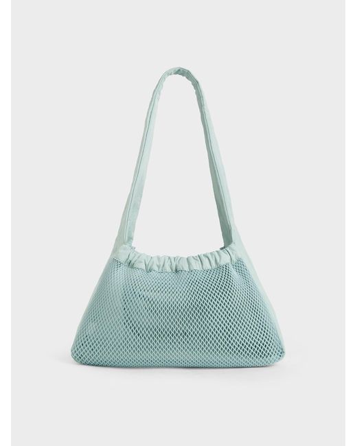 Charles & Keith Blue Terra Mesh & Nylon Shoulder Bag