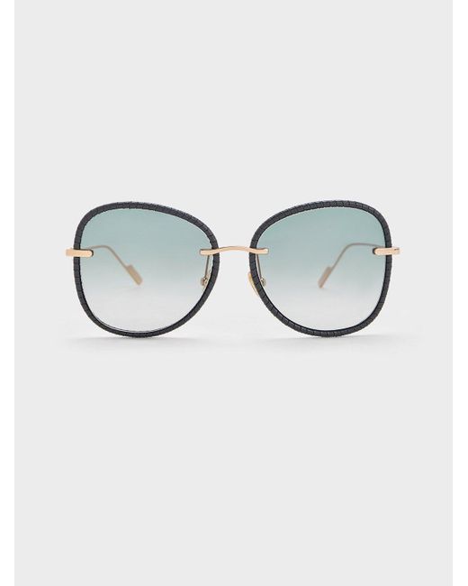 Charles & Keith Gray Leather Braided-rim Butterfly Sunglasses