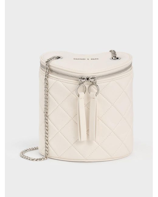 Charles & Keith Natural Philomena Quilted Heart Cylindrical Bag