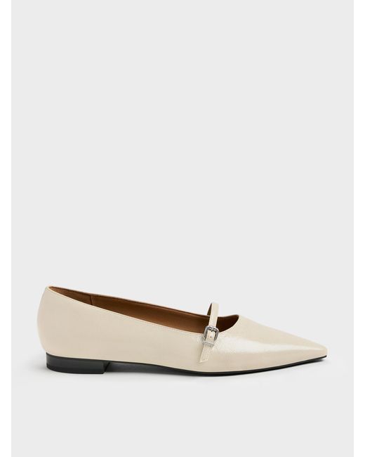 Charles & Keith Natural Crinkle-Effect Pointed Ballet Flats