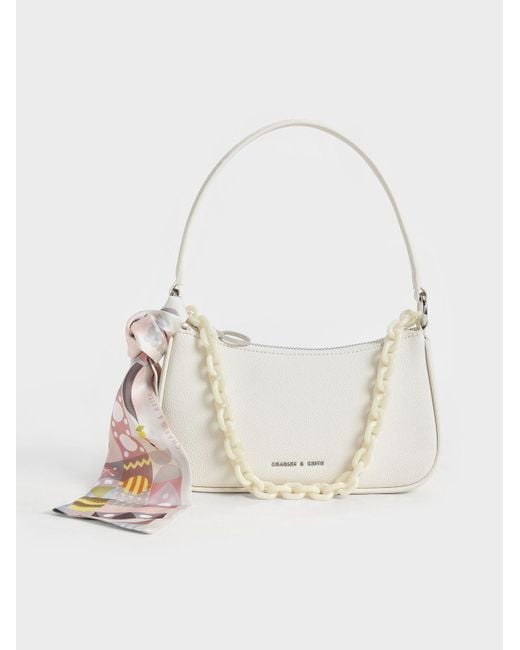 Charles & Keith Alcott Scarf Chain-link Shoulder Bag in White | Lyst