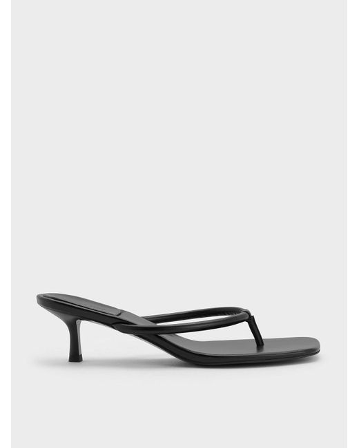 Charles & Keith White Square-Toe Kitten-Heel Thong Sandals
