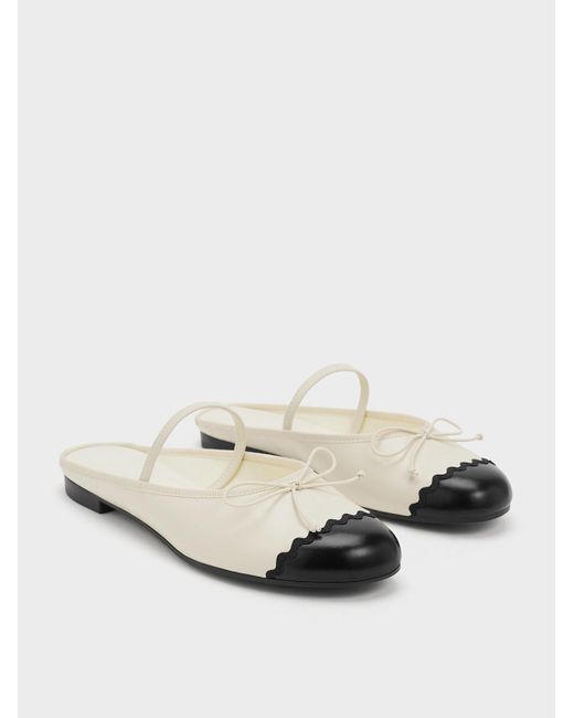 Charles & Keith White Two-tone Bow Slip-on Flats