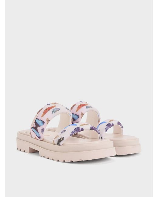 Charles & Keith Natural Tattie Butterfly-print Puffy-strap Sandals