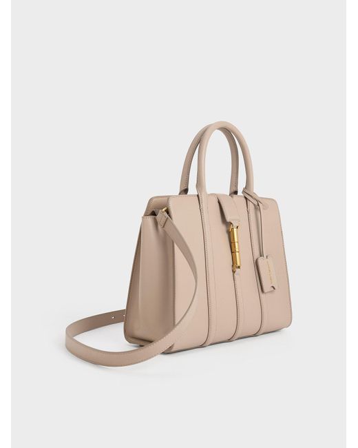 Charles & Keith Natural Large Cesia Metallic Accent Tote Bag