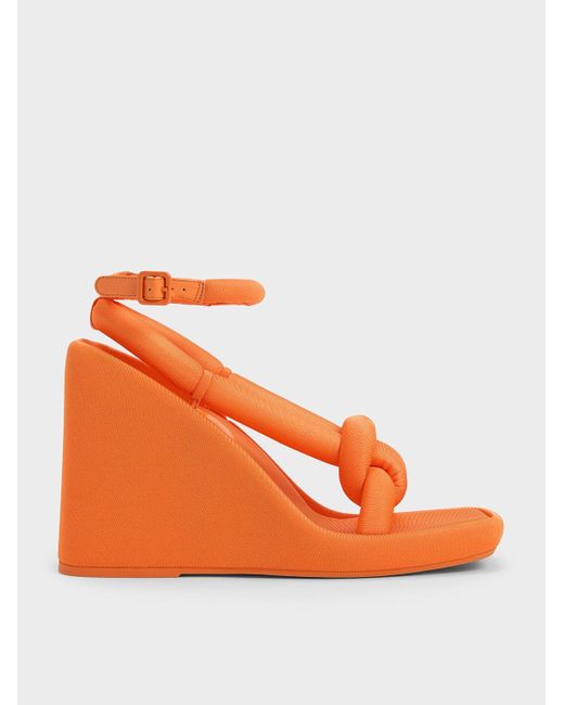 Charles & Keith Orange Toni Knotted Puffy-strap Wedges