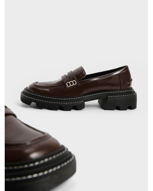 Charles & Keith Brown Perline Chunky Penny Loafers