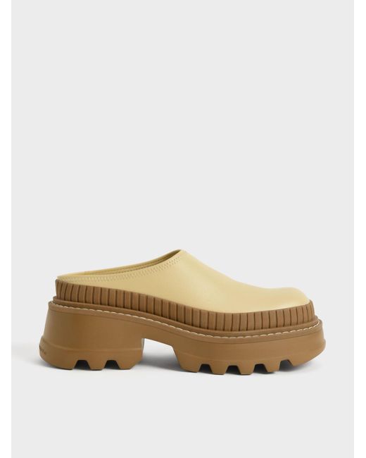 Charles & Keith Yellow Two-tone Chunky Round Toe Mules