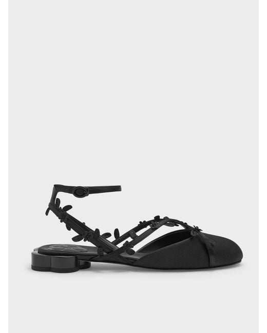 Charles & Keith Multicolor Floral-Vine Ankle-Strap Flats