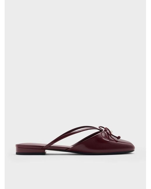 Charles & Keith Brown Pearl-Accent Bow Flat Mules