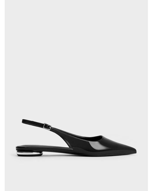 Charles & Keith White Patent Pointed-toe Slingback Flats