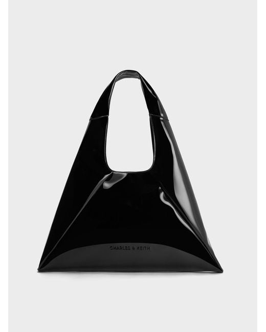 Charles & Keith Black Bosie Patent Slouchy Hobo Bag
