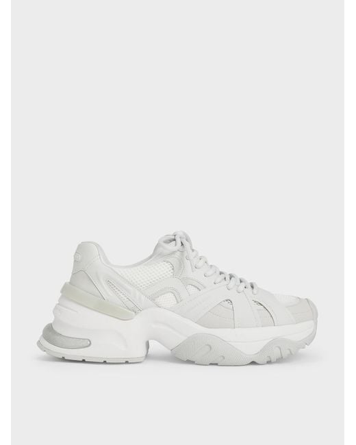 Charles & Keith White Mesh Contrast-Trim Chunky Sneakers