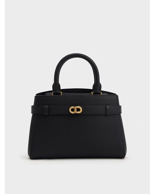 Charles & Keith Black Aubrielle Metallic-accent Belted Bag