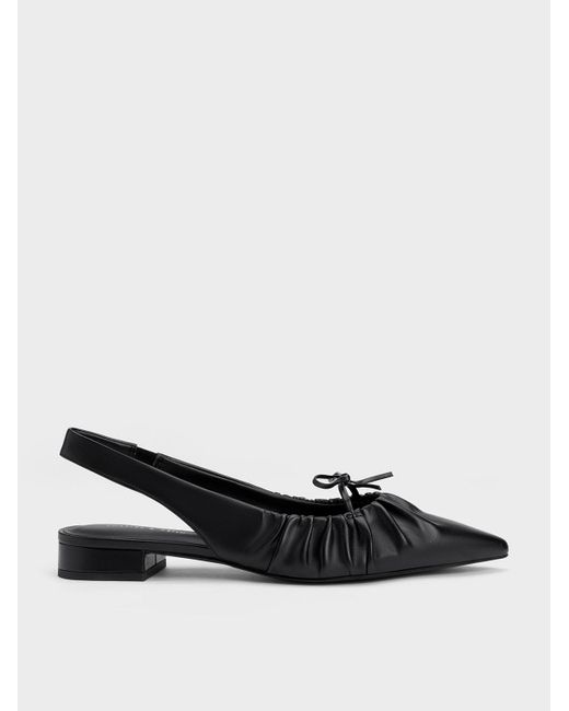 Charles & Keith Bow Ruched Slingback Flats in Black Lyst