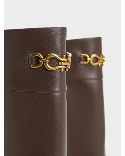 Charles & Keith Brown Metallic Chain Accent Knee-high Boots