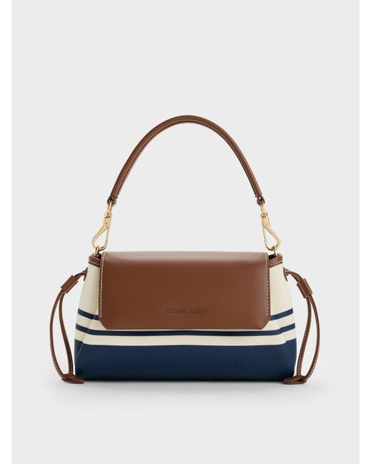 Charles & Keith Multicolor Hanya Canvas Striped Top Handle Bag