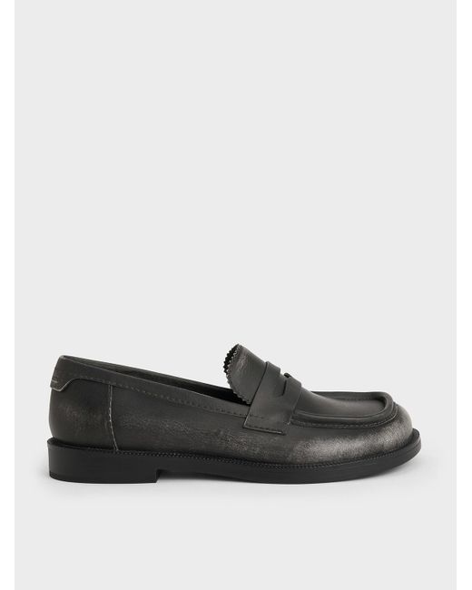 Charles & Keith Black Asymmetric Penny Loafers