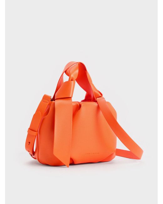 Charles & Keith Orange Toni Knotted Ruched Bag